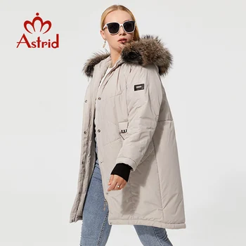 Astrid Naiste talve jope naine tegumoega pikk tepitud mantel naistele 2022 Pluss Suurus soojad riided koos karvase kapuutsiga ülerõivad