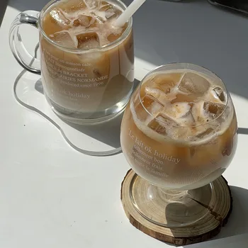 Korea Stiilis Lühike Eemaldatud Klaasist Tassi Punast Veini Iced Coffee Mug Tähtede Trükkimine Drinkware Komplekt 1 tk