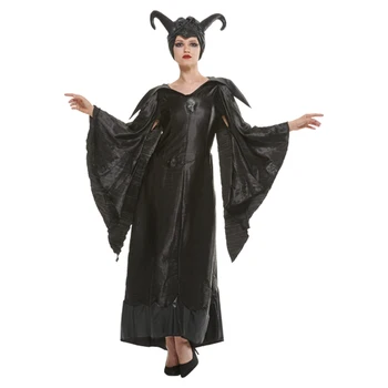 Deluxe Halloween Must Kuninganna Cosplay Kostüüm Naistele Nõid Kleit koos Sarvedega Müts Karneval Lihavõtted Purim Fancy Kleit