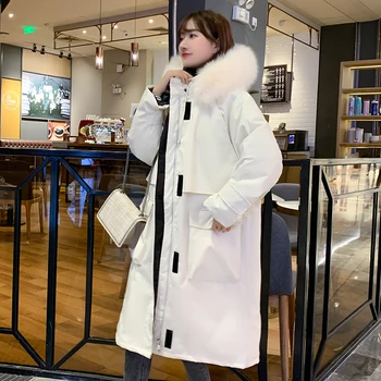 Korea naised pikk parka Kena talve tahke jakid paks karusnaha krae kapuutsiga õhuke safari stiilis mantlid outwear manteau femme