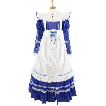 Hot müük, sinine ja valge õeke tüdruk, neiu PVC lukustatav kleit rolli mängida kostüüm kohandamine