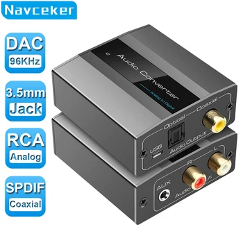Navceker 96 khz Analoog-Digital Audio Converter RCA-3,5 mm Jack Stereo Toslink Optiline SPDIF Coaxial Adapter TV PS3