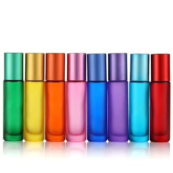 50tk 10ml Paks Kaasaskantav Jäätunud Värviline Klaas Rull eeterlik Õli Parfüümid Viaali Reisi Korduvtäidetavaid Rollerball Pudel