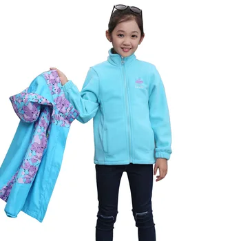 Sügis-Talv Laste Tüdruk Ülerõivad Jope 2 tk komplekt (Fliis Tops + Hingav Coat) Kapuutsiga Mantlid Tüdruk Lapsed Spordi Riided