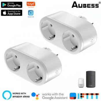 Aubess WiFi Dual Socket 16A EU Pistik 2 1 Lülitage Smart Life/TUYA App Serveri Ajastus hääljuhtimine Töötab Alexa Google Kodu