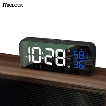 MICLOCK 2023Wiressless Peegel Alarm , LED hääljuhtimine Temperatuur Niiskus Kordus USB Laetav Muusika Tabel Cloc
