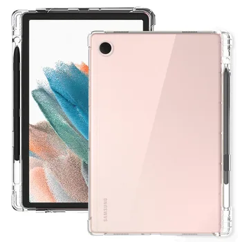 Kate Samsung Galaxy Tab A8 10.5 2021 SM-X200 SM-X205 Pliiatsi Hoidja Shell Läbipaistev Silikoon Kate + Karastatud Klaas