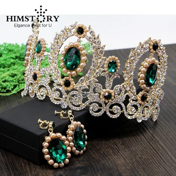 HIMSTORY Luksuslik Barokk Roheline Kive Crown Kuninganna Juuste Kaunistused Prom Ehted Pulmakleidid Studio Juuksed Tarvikud