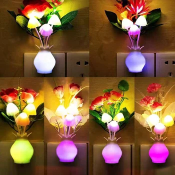 Tume Automaatne Särav USA Pistikuga LED Uudne Light Seene Lilla Lill, Light Sensor Öö Lambi Kodu Kaunistamiseks Romantiline Valgus