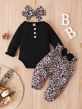 Uus Aasta Sügisel Beebi Tüdruku Riided Sätestatud Väikelapse Tüdrukute Riided Pikk Varrukas Bodysuit + Leopard Printida Vibu Püksid Imiku Mood Beebi Riided