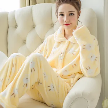 Flanellist pidžaama naiste talve pluss suurus coral fliis kampsun naiste sleepwear sobiks home service