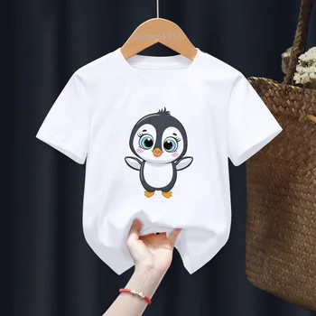 2022 Uus Naljakas Cartoon Valge Kid Armas Pingviin T-särgid Poiss Loomade Tops Tee Laste Suvine Tüdruk Kingitus Esitada Riided,Tilk Laeva
