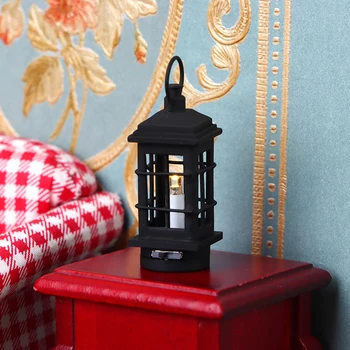 1:12 Nukumaja Miniatuurne LED Lamp Seina Lamp Must, seest Õõnes Kerge laualamp W/Lüliti Mööbel Mudel Elu Stseeni Decor Mänguasi