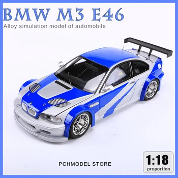 1:18 BMW E46 M3 GTR Sulam, Auto Mudel, Sinine/Hõbe Lapsed Mänguasjad Hobi Kingituste Kogumise Ornament Ekraan
