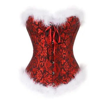 Naiste Seksikas Korsett Bustier Pesu Top Jõulud Jõuluvana Kostüümid Sulg Corselet Pluss Suurus Overbust Burleski Korsett, Must, Punane