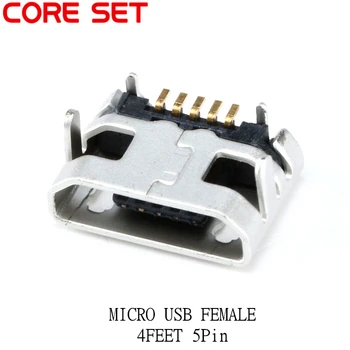 100tk Micro-USB-Pesa Pesa Naine 5pin laadija Pesa Neli jalga Micro-USB-5P Sisestamine Plaat Istme Mini usb Connectors