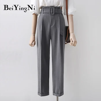 Beiyingni 2022 korea Fashion Naise Sobib Püksid Slim Vintage Street Vaba aja veetmise Valtsimisega Haaremi Püksid Naiste Vöö Stiilne Pantalones