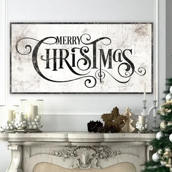 Häid Jõule Märk Lõuendile Maali Seina Art Vintage Black & White Plakatid Ja Pildid Elutuba Cottage Home Decor Maamees