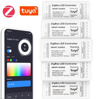 Zigbee WiFi LED Controller 12V 24V Ühte Värvi Dual Valge RGB RGBW RGBCCT LED Smart Töötleja Tuya Alexa Google Kodu