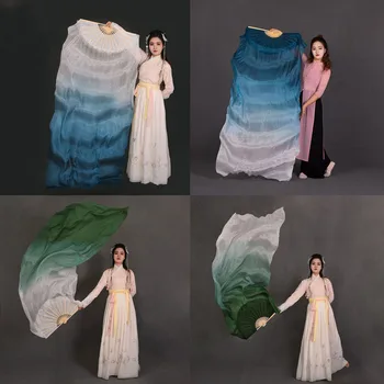 Uus 1Pair (1L+1R) - kõhutants Reaalne Silk Fänn Loorid Gradient värvi 100% Silk Fännid Loor Klassikaline Tants Fänn Tüdrukud Täiskasvanud