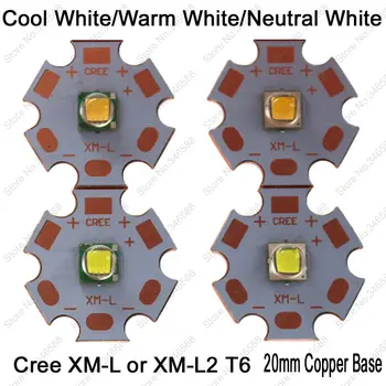 Cree XLamp XML XML või XML2 XM-L2 T6 10W High Power LED Emitter Dioodi kohta 20mm Vask Baas, külm Valge, Soe Valge, Neutraalse Valge