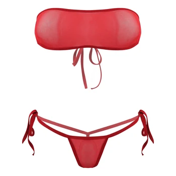 Naiste Seksikas Supelpüksid Vt-läbi Võre Micro Bikini Set Beachwear Push Up Bandeau Ujumistrikoo Naine Crop Top, Pits-up Rihmad