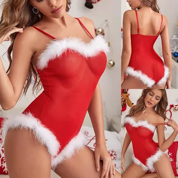 S-2XL Jõulud Kostüüm Naiste Seksikas Pesu Santa Cosplay Velvet Bodysuit Xmas Uus Aasta Riided Ühtne Emane