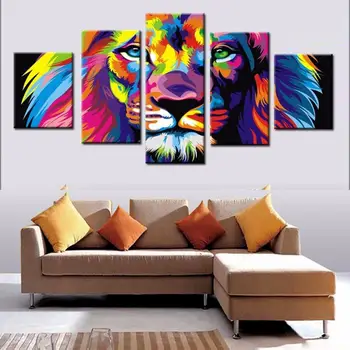 5 Tükki Seina Art Lõuend Maali Värvikas Lõvi Plakat Kaasaegne Ja Abstraktne Lõuend Elutuba Dekoratiivse Raami Pildid