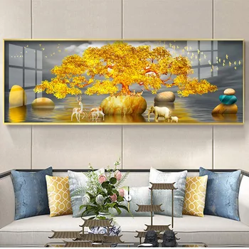 Kaasaegne Põder Õnn Puu Kuldne Maastiku Lõuendile Maali Seina Art Plakatid ja Pildid elutuba, Magamistuba Home Decor raamita