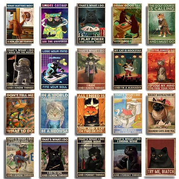 Vintage Loomade Vaim, Must Kass, Plakat Loetud Raamat Juua ma EI Lõuendile Maali Seina Art Dekoratiivne Pannoo Põhjamaade Pere Tuba Decor
