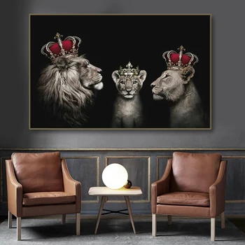Royal Loomade Pere Lõuendile Maali Lion King, Queen Seljas Kroonid Pildid Seina Art Plakat Trükib Kodus Elutoas Dekoratiivne