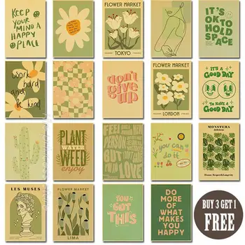 Roheline Inspireeriv Sõna Lilled Plakatid Retro Elu Home Decor Maali Vintage Pildi Värvimine Kingitus Seina Kleebised Kraft Baar