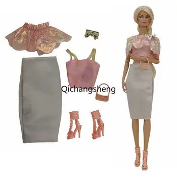 Fashion Pink 1/6 Nuku Riided Barbie Varustus Komplekt Barbie Kleit, Top, Seelik, Kingad, Kott 11.5