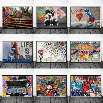 Suured Banksy Kunsti Lõuend Plakatid ja Pildid Naljakas Tegelane Graffiti Street Art Seina Pilte Kaasaegne Kodu, Tuba Decor